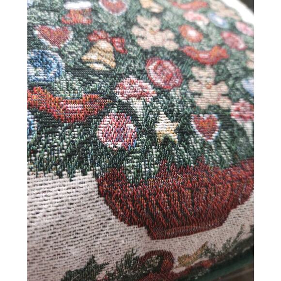 CHRISTMAS Tree Holiday Pillow Tapestry Teddy Bear Print Green Cloth Backing 16" - Picture 4 of 6